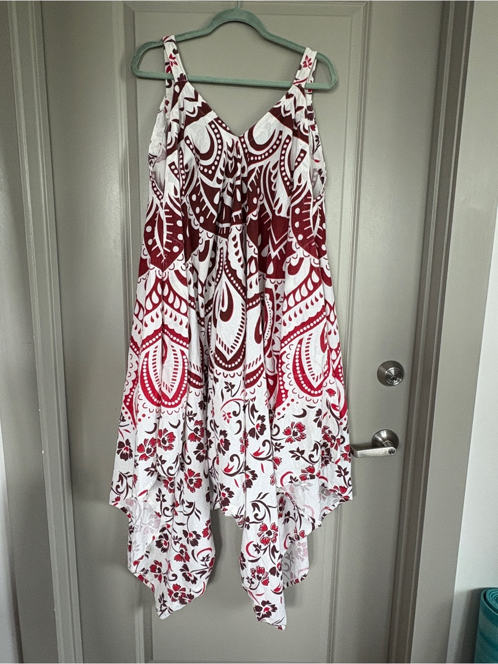 Belna 100% Cotton Paisley Wide Leg Jumpsuit Red White Pockets Harem One Size